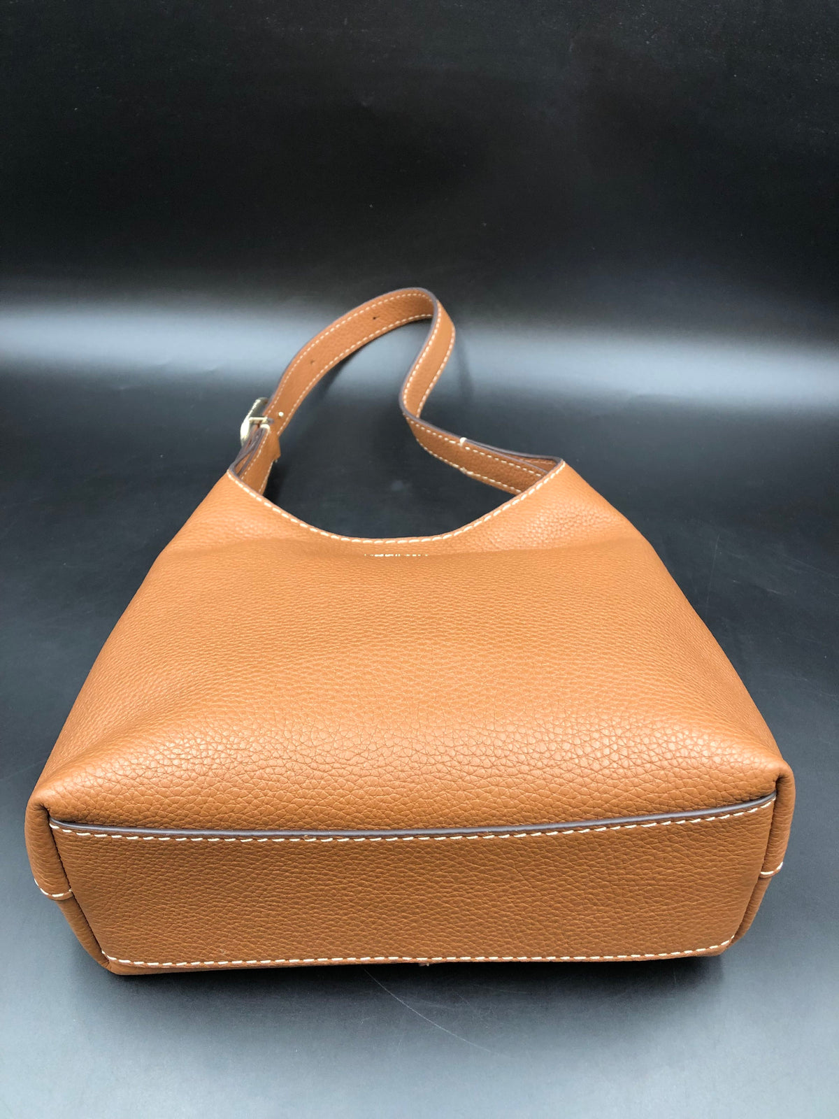 Kate Spade Cognac Brown Pebbled Leather '454' Shoulder Bag Silver Hardware COA