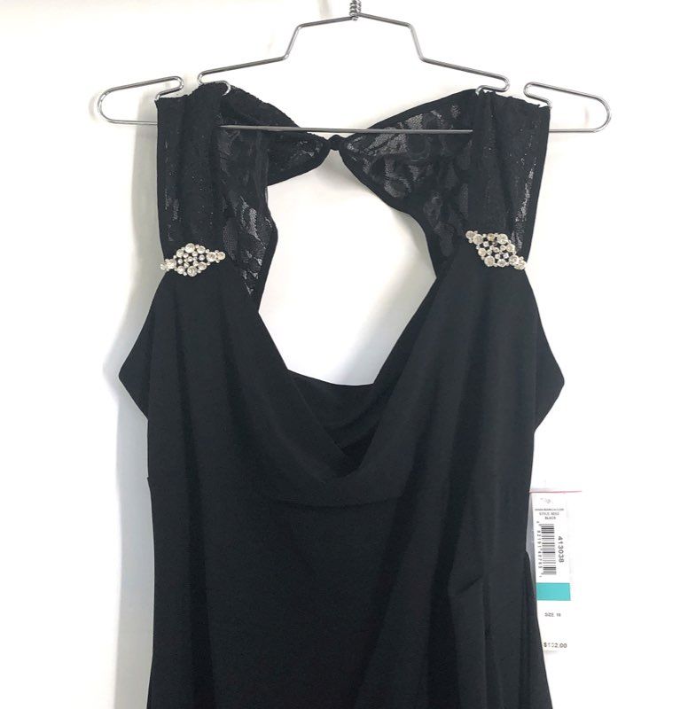 R & M Richards Women's Black Lace Back Rhinestone Dress 8552 NWT Sz 6