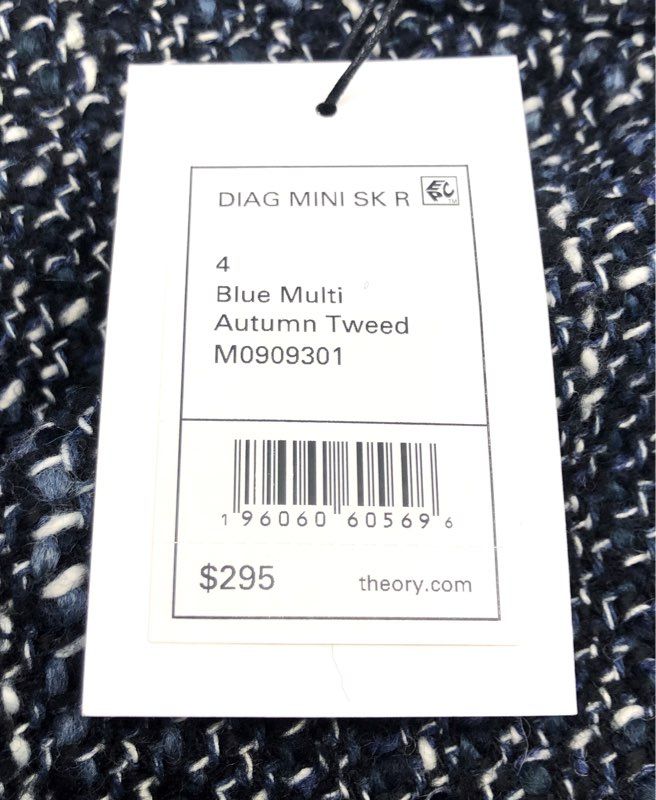 Theory Women's Autumn Tweed Diag Mini Skirt Blue Multi Fringe Hem Sz 4 NWT