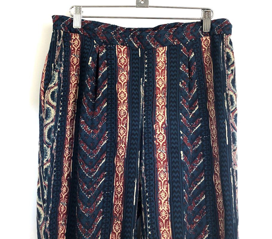 Lauren Ralph Lauren Women's Blue Red Bohemian Ikat Stripe Chevron Pants Sz 6