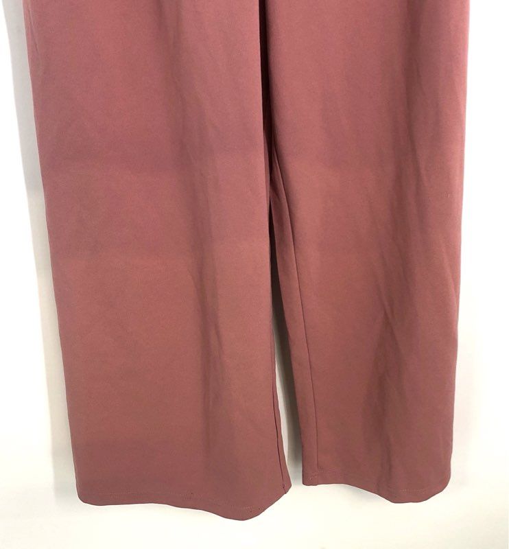 ANRABESS Women's Dusty Rose One Shoulder Wide Leg Jumpsuit Pleated Pockets Sz S