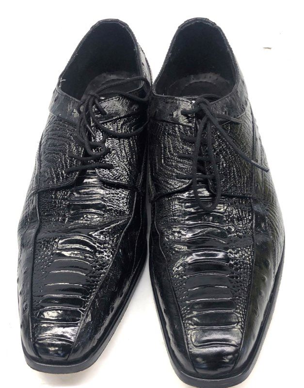 Stacy Adams Black Ostrich Leg Embossed Leather Oxford Dress Shoes Men's Size 10