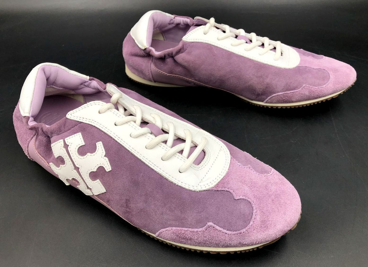 Tory Burch Women&#39;s Lilac Purple Suede &amp; White Leather Sneakers - Size 9.5 (+COA)