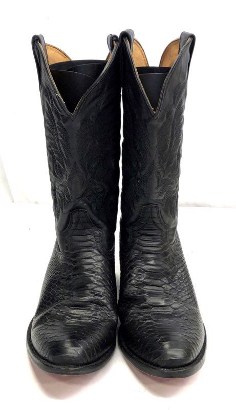 Vintage Rock'em Western Wear Black Snakeskin Leather Cowboy Boots Men's Size 12