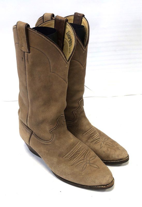 Vintage Justin 1325 Tan Suede Leather Western Cowboy Boots USA Made Size 8 B
