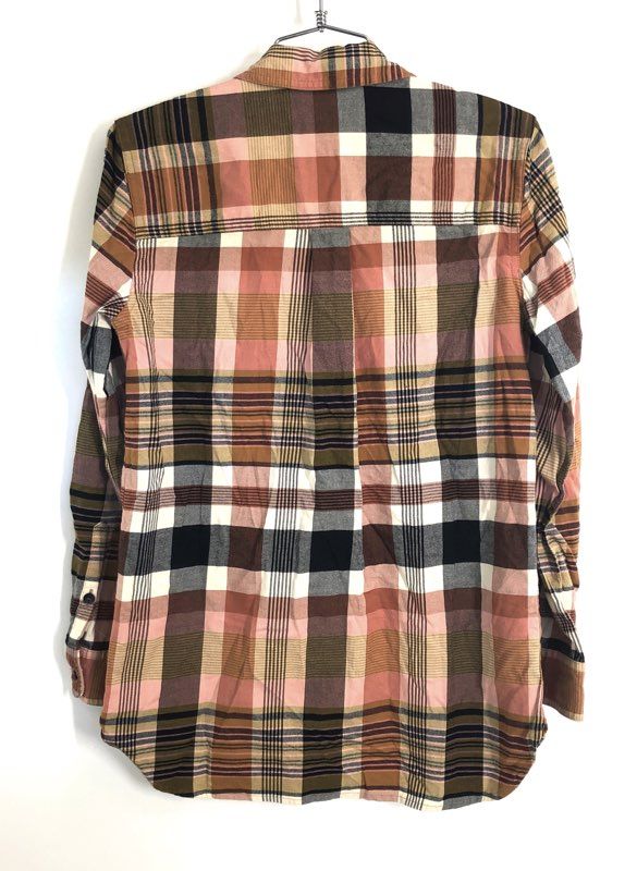 Madewell Women's Pink Brown Plaid Button Down Shirt Long Sleeve Pockets Sz XS