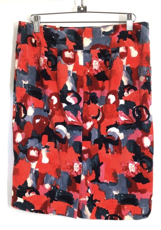 Vanessa Virginia Women's Red Abstract Floral Corduroy Pencil Skirt Sz 2