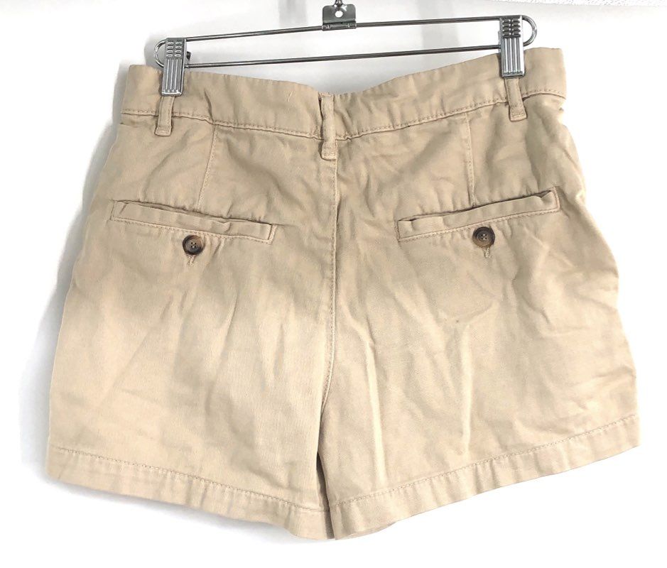 Free People Women's Tan High Rise Pleated Cotton Twill Chino Shorts Sz 0