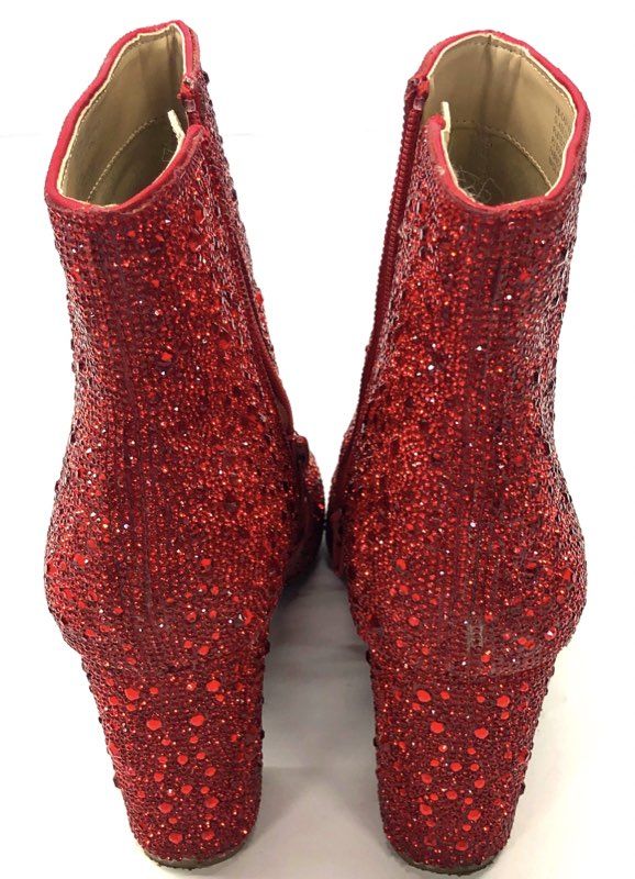 Betsey Johnson SB-CADY Red Rhinestone Glitter Ankle Boots Booties Size 8.5
