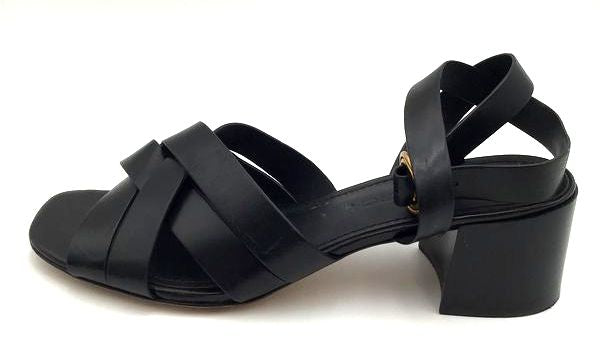 Tory Burch Black Leather 'City Heel' Ankle Strap Sandals-Size: 8.5 (+COA)