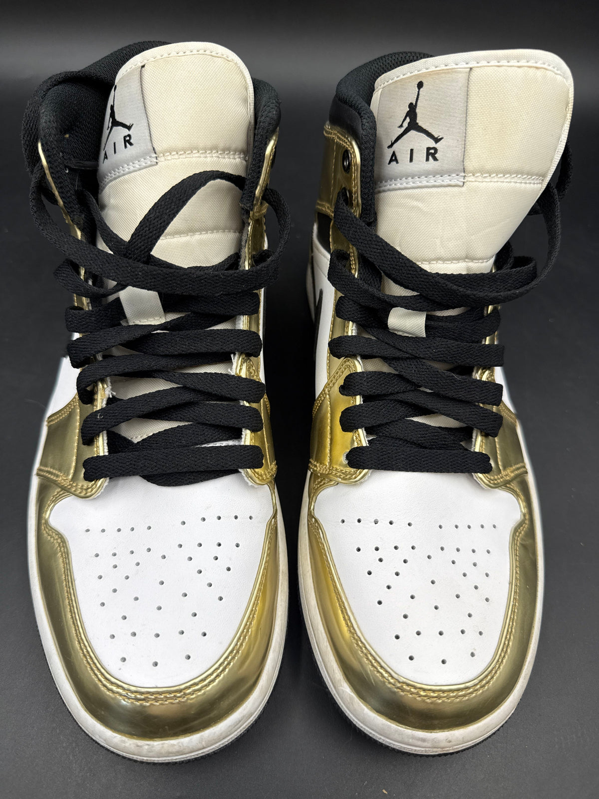 Nike Air Jordan 1 Mid SE Metallic Gold White Black Sneakers Men's Size 8 COA