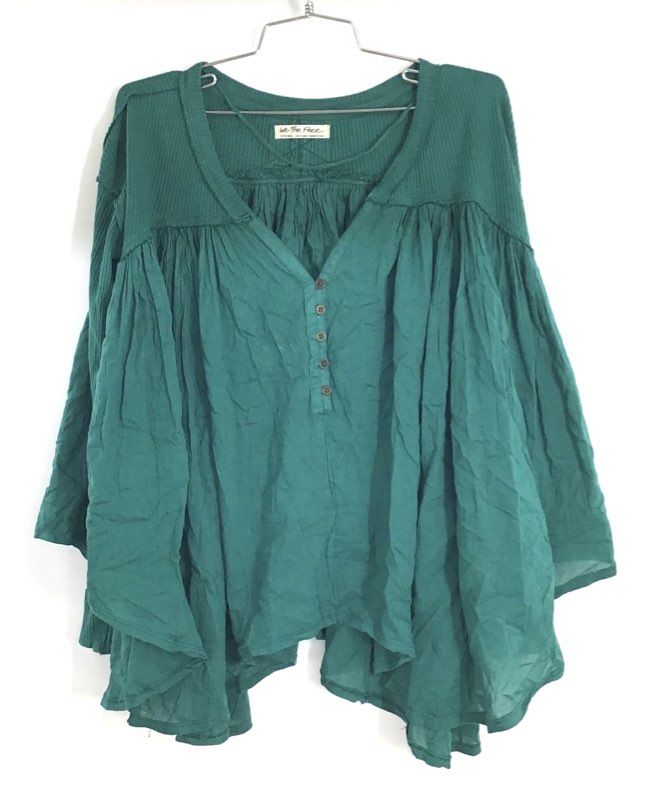 We The Free Women's Teal Just One Of Those Things Gauze Henley Tunic Top Sz XS