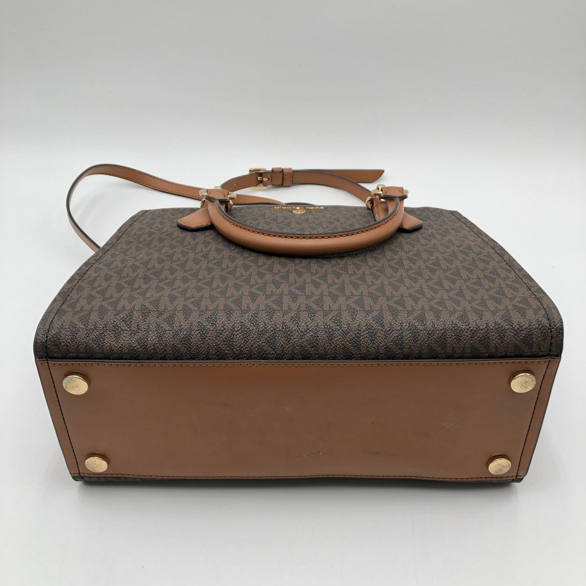 Michael Kors Brown Monogram Marilyn Satchel Crossbody Bag Gold Hardware COA