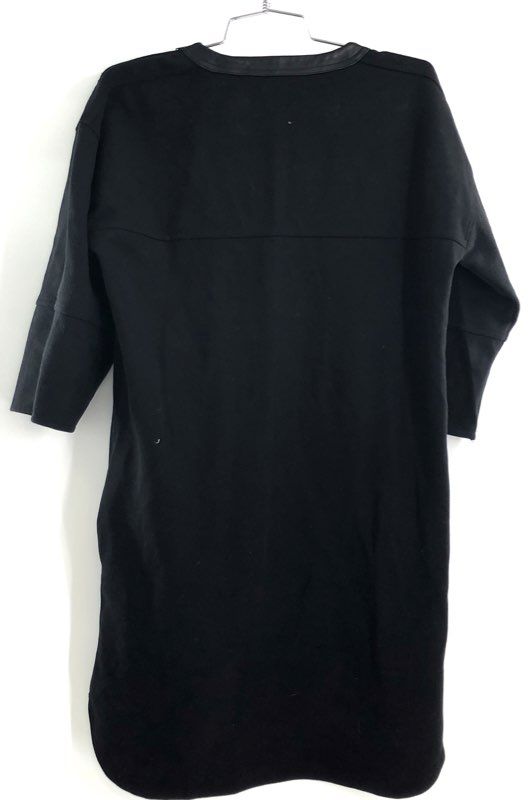 Madewell Women's Black Shift Dress Leather Trim Neckline 3/4 Sleeve Size M