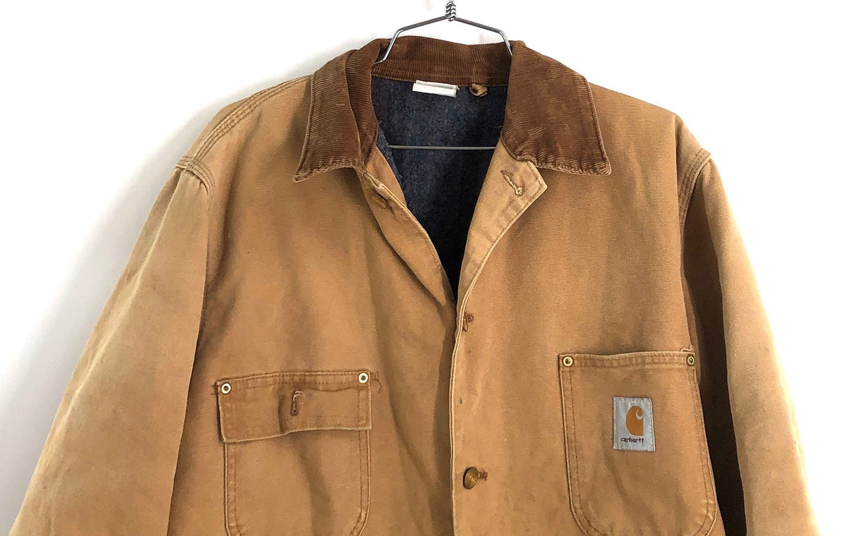 Vintage 90s Carhartt Blanket Lined Duck Michigan Chore Coat Tan Sz XL