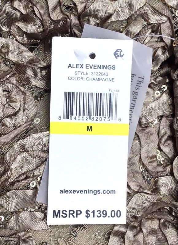 Alex Evenings Women's Champagne 3D Rosette Lace Sequin Evening Blouse NWT Sz M
