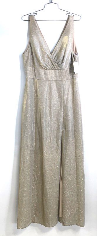Oleg Cassini Women's Metallic Gold V-Neck Sleeveless Long Slit Gown NWT Sz 12