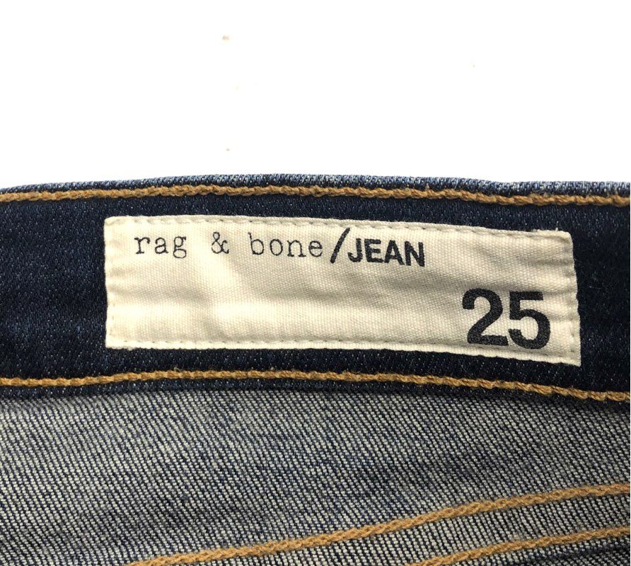 Rag & Bone Women's Stanwix Skinny Jeans Dark Wash High Rise Raw Hem 25
