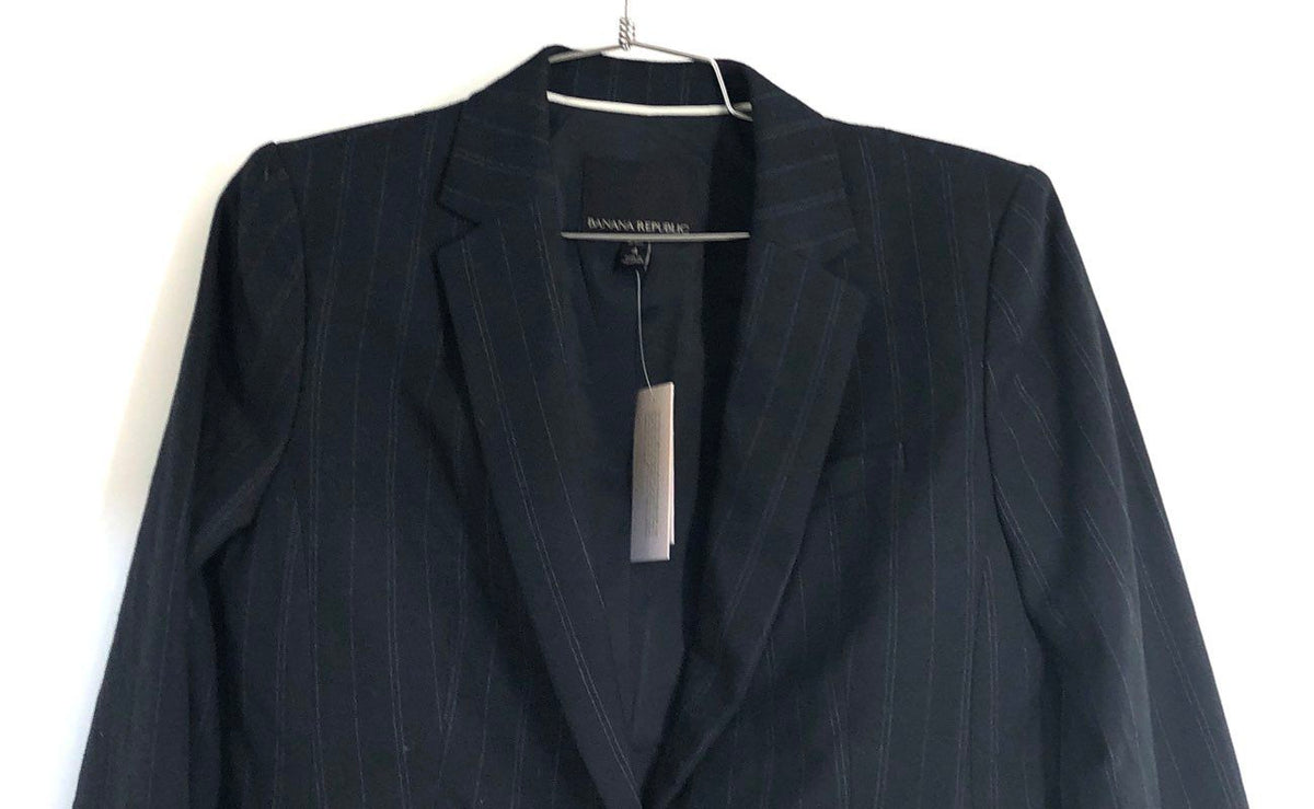 Banana Republic Women's Navy Pinstripe Single Button Blazer Jacket Sz 4P NWT
