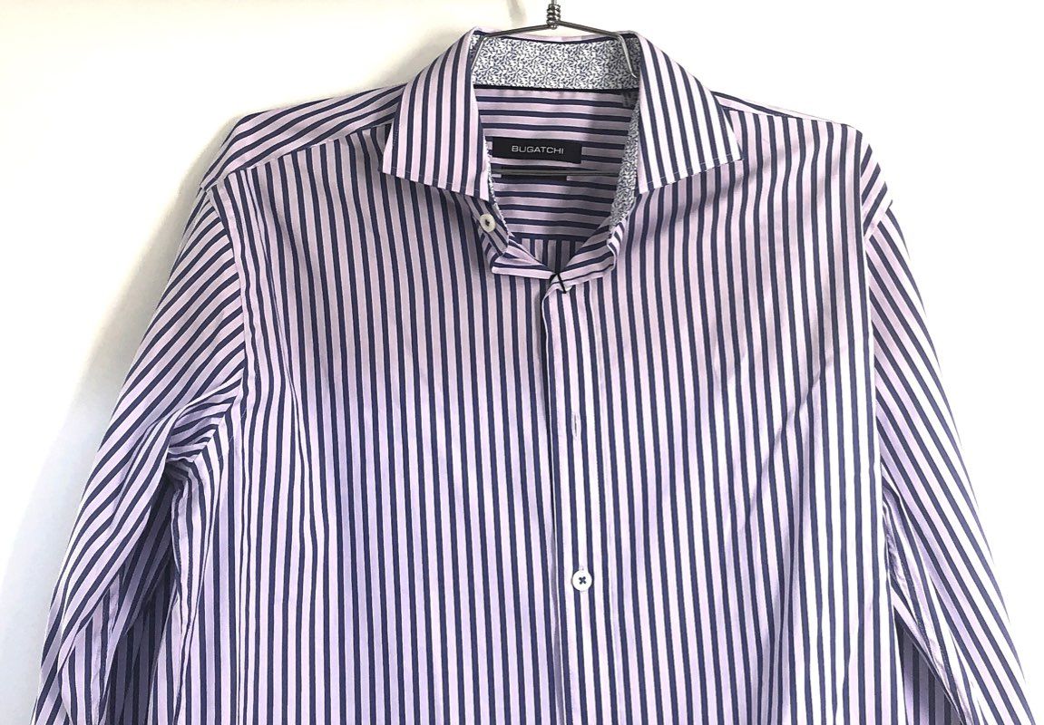 Bugatchi Men's Lavender Striped Shape Fit Button Down Shirt Sz S NWT