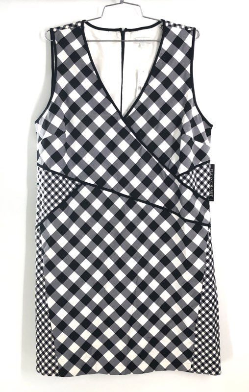 New York & Company Women's Black White Gingham Sleeveless V-Neck Dress NWT Sz 16