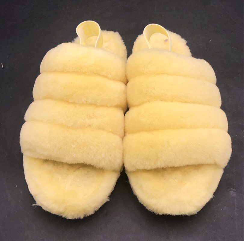 UGG Fluff Yeah Slide Lemon Sorbet Yellow Sheepskin Slippers Women's Size 10