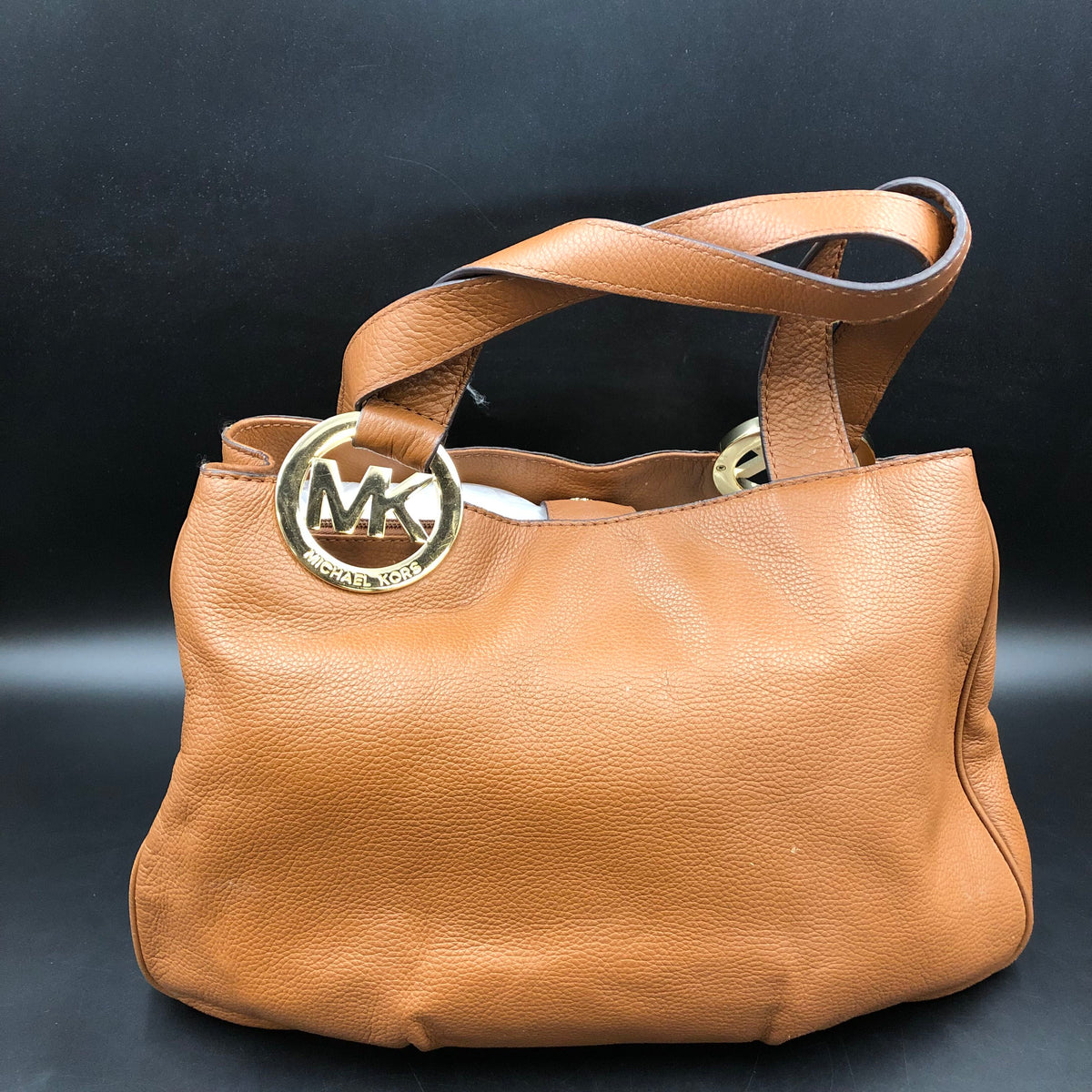 Michael Kors Cognac Brown Leather Layton Hobo Shoulder Bag COA