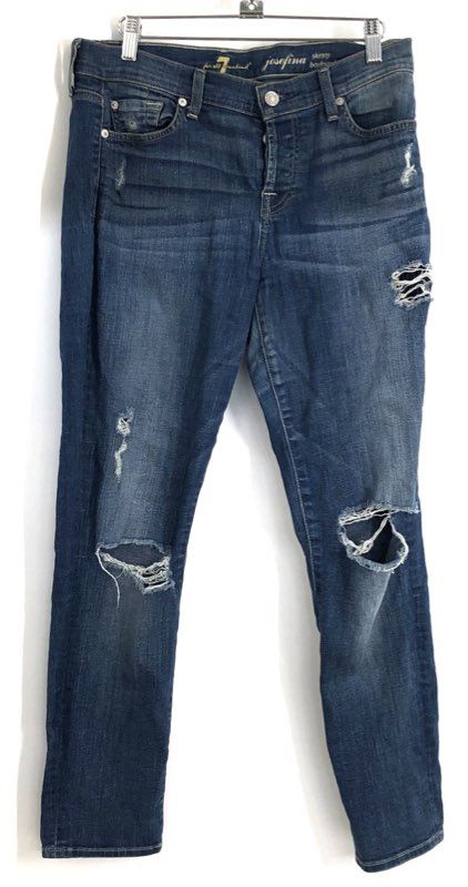 7 For All Mankind Women's Josefina Skinny Boyfriend Distressed Blue Jeans Sz 26