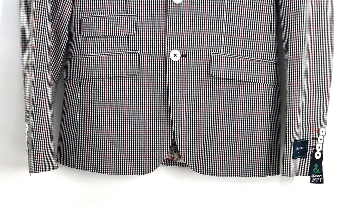 Paisley & Gray Men's Blazer Black White Red Checkers Plaid Skinny Fit NWT Sz 36R