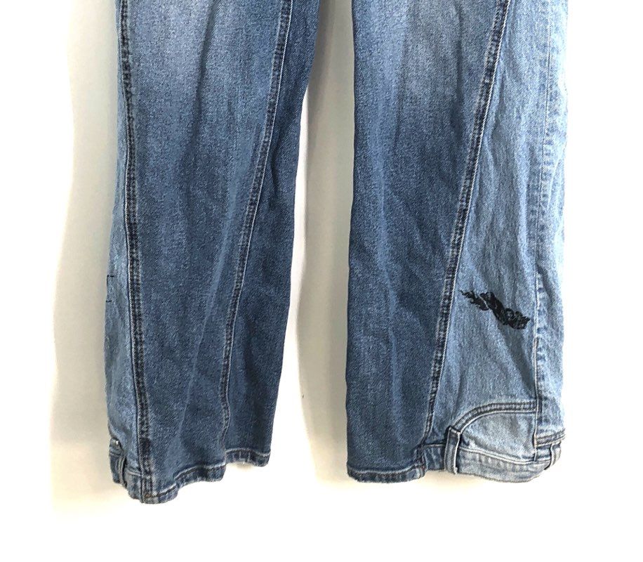 Von Dutch Kids Blue Originals Graphic Panel Wide Leg Jeans Sz 16