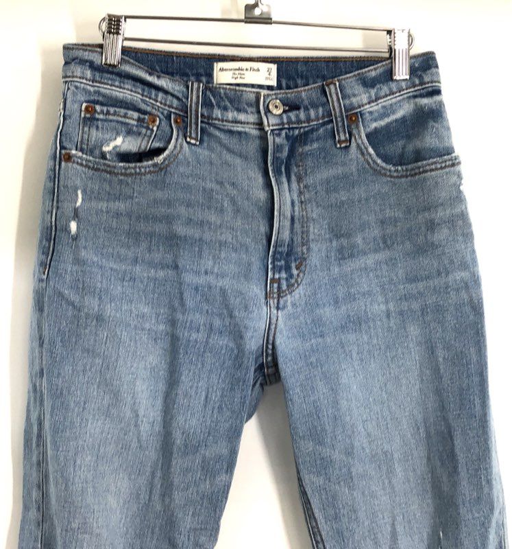 Abercrombie & Fitch Women's The Mom High Rise Distressed Blue Jeans Sz 27 / 4S
