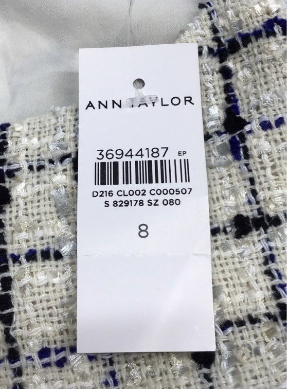 Ann Taylor Women's Cream Blue Black Plaid Grid Tweed Sheath Dress Sz 8 NWT