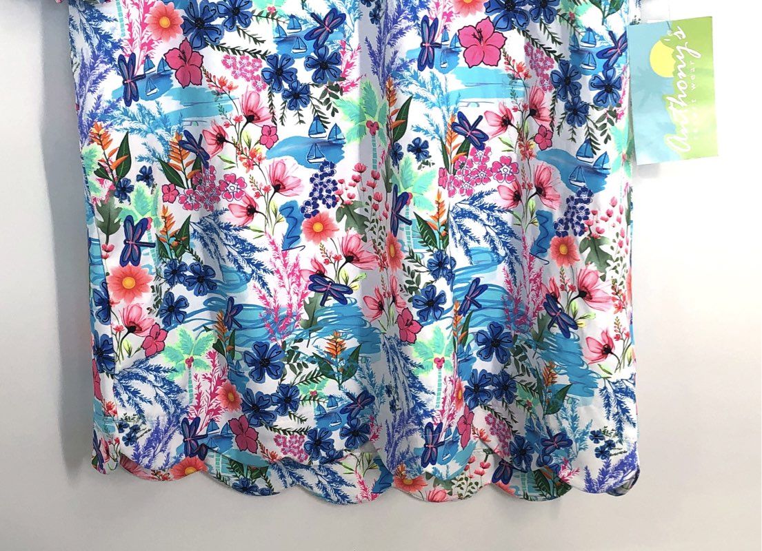 Anthony's Women's Multicolor Bright Floral Scalloped Hem Dress Sz M NWT