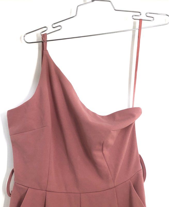 ANRABESS Women's Dusty Rose One Shoulder Wide Leg Jumpsuit Pleated Pockets Sz S