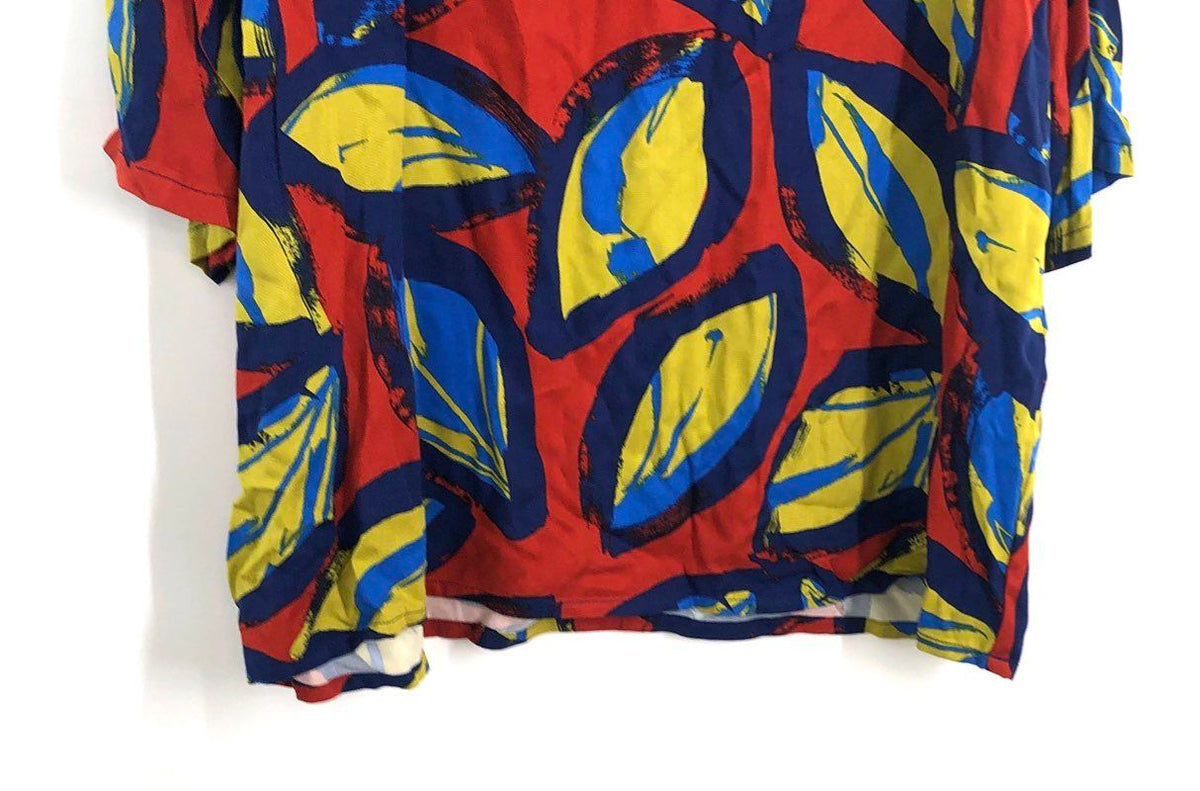 Corey Lynn Calter Women's Leaf Print Blouse Red Multicolor Anthropologie NWT XL
