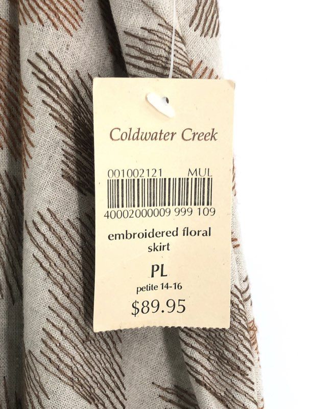 Coldwater Creek Women's Embroidered Floral Linen Blend A-Line Midi Skirt PL NWT