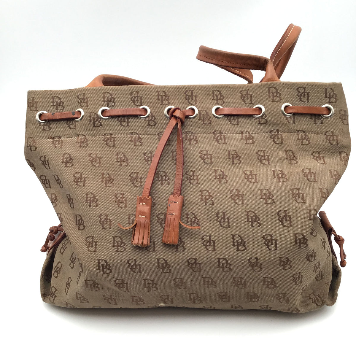 Authentic Dooney &amp; Bourke Women&#39;s Brown Monogram Luxury Tote Bag - COA Included