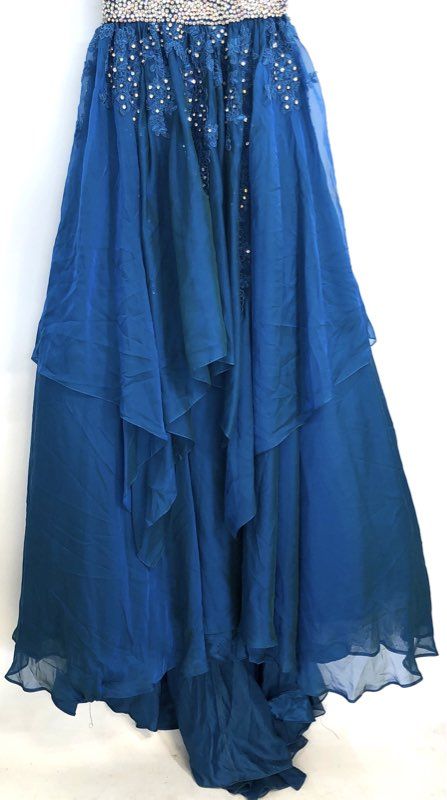 Women's Blue Formal Gown Rhinestone Bodice Tiered Chiffon High Low Dress