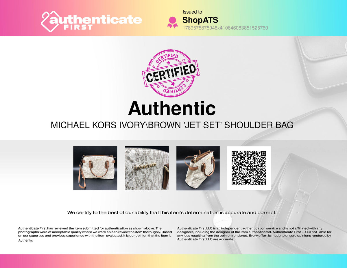 Michael Kors Ivory Brown Jet Set Logo Shoulder Satchel Bag Gold Hardware COA