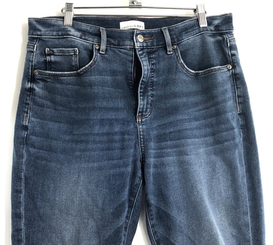 LOFT Women's The Skinny Blue Jeans Dark Wash Whiskered Raw Hem Size 31/12