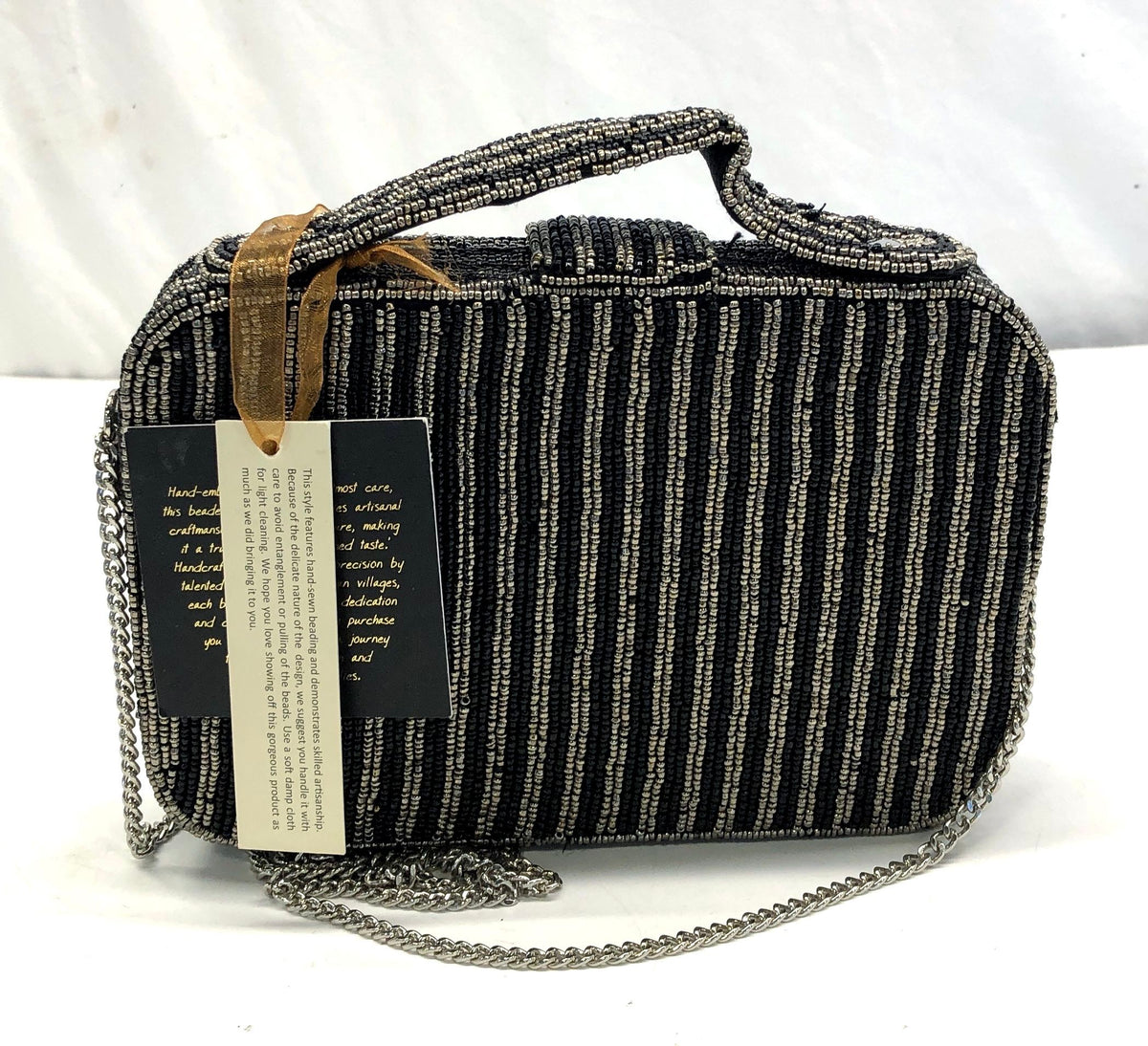 Black Silver Travel The World Beaded Artisan Box Handbag NWT Crossbody Bag