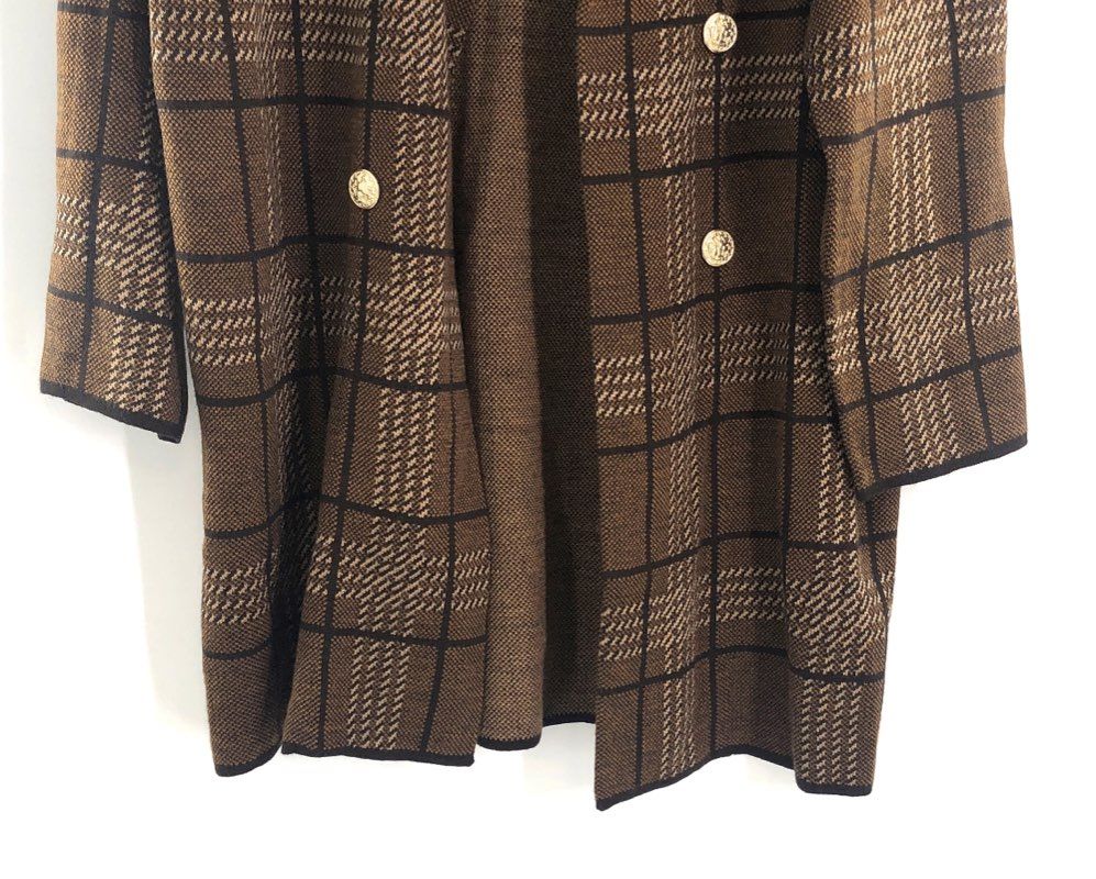 Anne Klein Women's Brown Plaid Knit Topper Sweater Jacket New With Tags Sz L