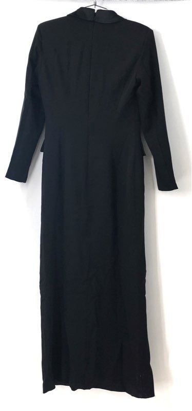 LanTing Bride Women's Black Tuxedo Maxi Dress Double Breasted Satin Lapel NWT S