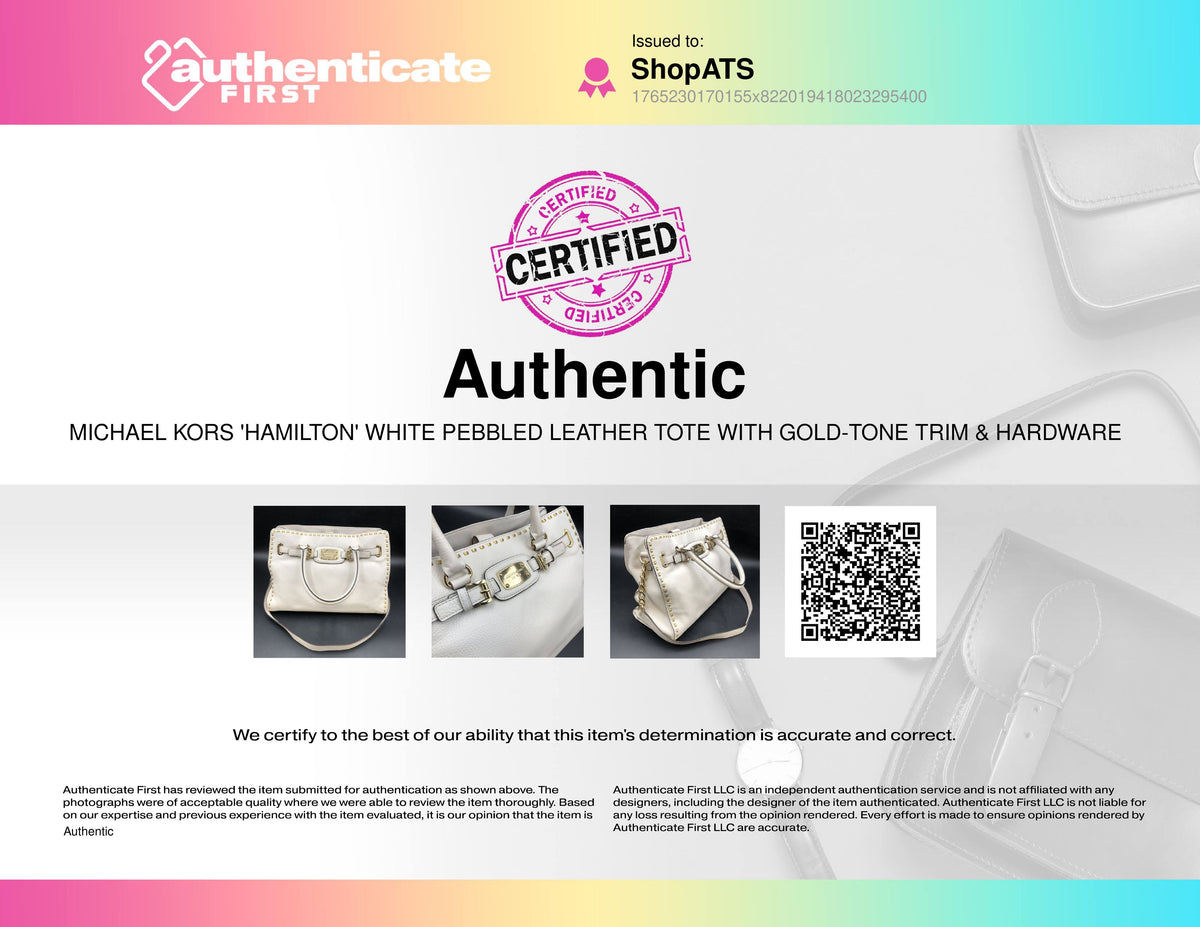 Michael Kors 'Hamilton' Cream White Pebbled Leather Tote with Gold Detail (+COA)