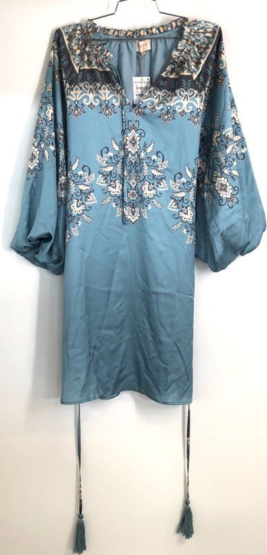 Ciebon Women's Blue Floral Medallion Bishop Sleeve Tunic Dress NWT Size S