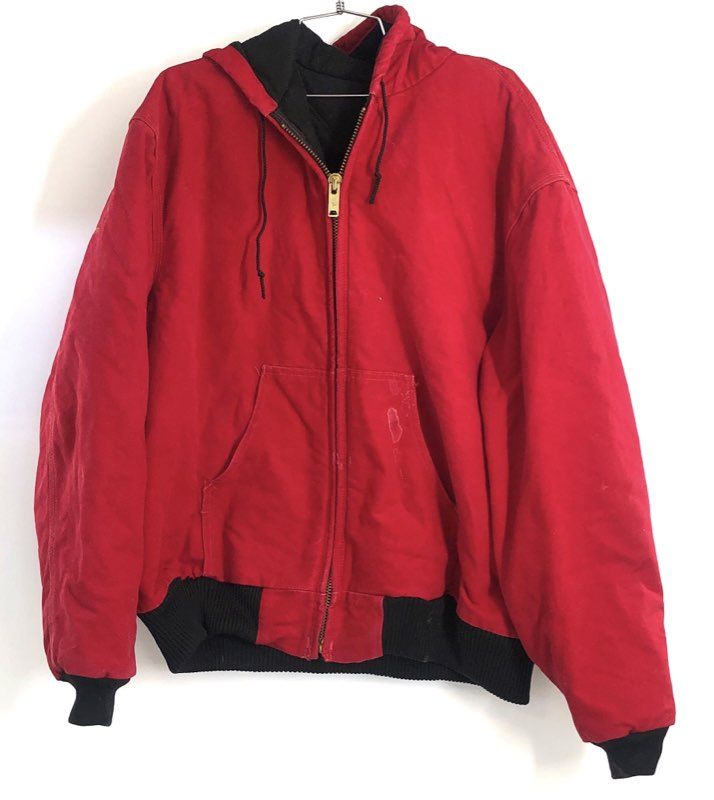 Vintage Carhartt Men's Red Hooded Duck Canvas Active Jacket Full Zip XXL