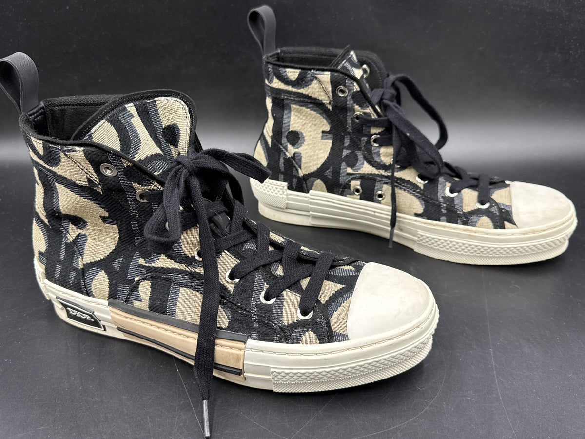 Dior B23 High-Top Tan/Black Oblique Jacquard Canvas Sneakers - Size 41 (+COA)