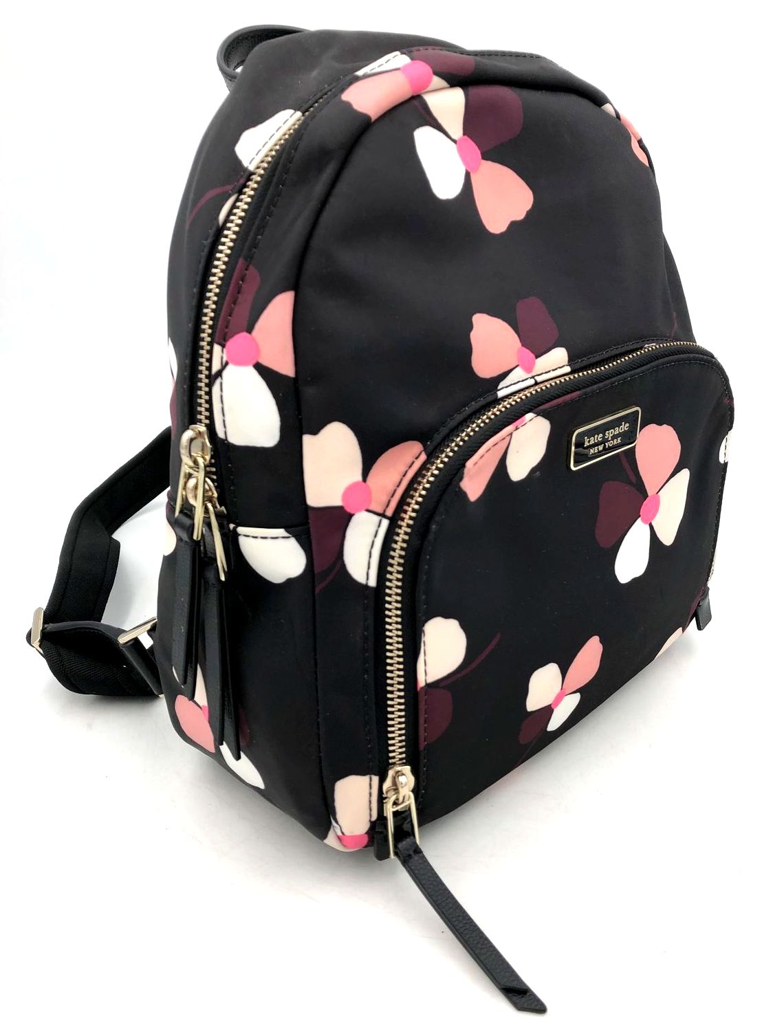 Kate Spade &#39;Dawn Dusk Buds&#39; Black/Pink/Purple Floral Print Nylon Backpack (+COA)