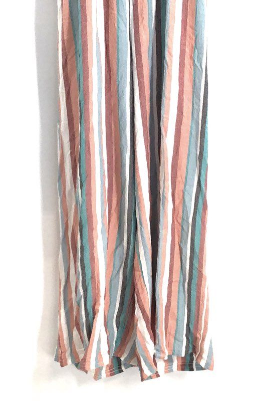LOFT Women's Multicolor Striped Wide Leg Tie Back Cutout Jumpsuit Sz XXSP