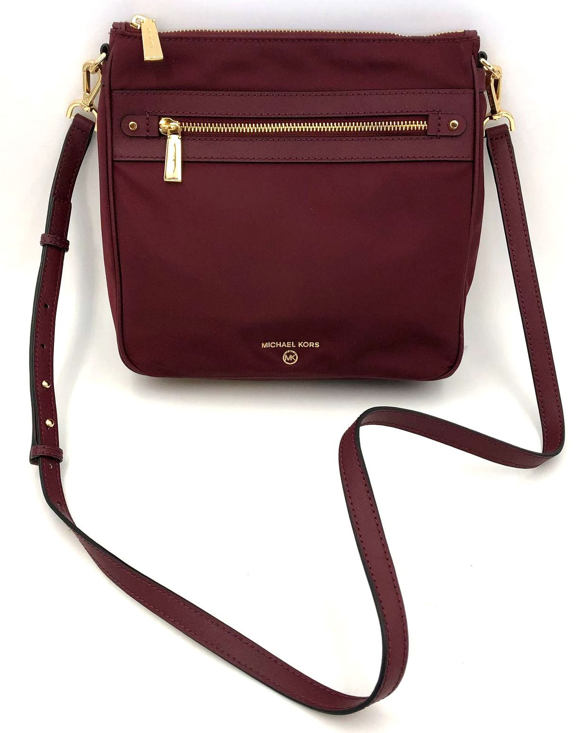 Michael Kors Burgundy Nylon Crossbody Bag w/ Leather Trim & Gold Accents (+COA)